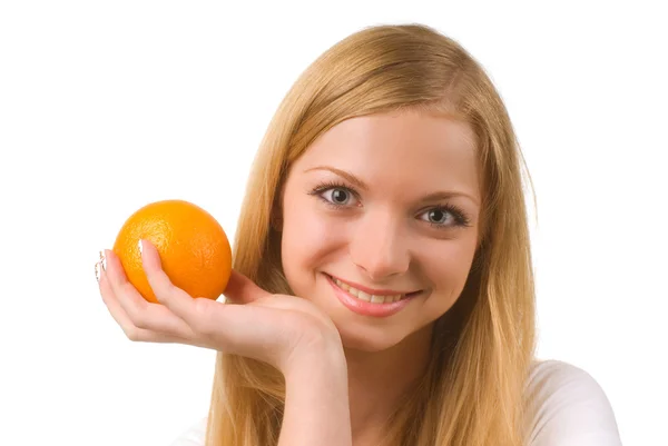 Girl with orange — Stock Photo, Image
