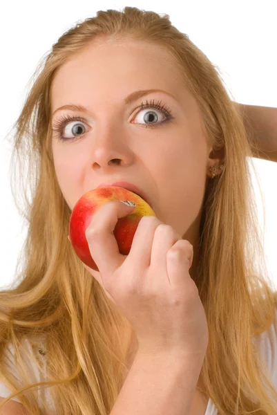 Девушка с яблоком — стоковое фото