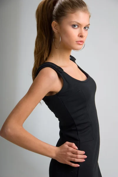 stock image Beautiful girl in black dress