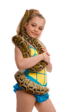 Young girl with pet python clipart