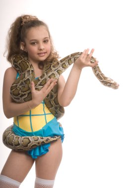 Young girl with pet snake clipart