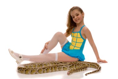 Young girl with python snake, isolated o clipart