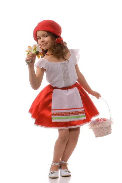 Little Red Riding Hood and flowers — Stock Photo, Image