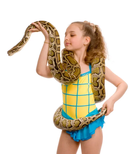 Chica joven con serpiente mascota —  Fotos de Stock