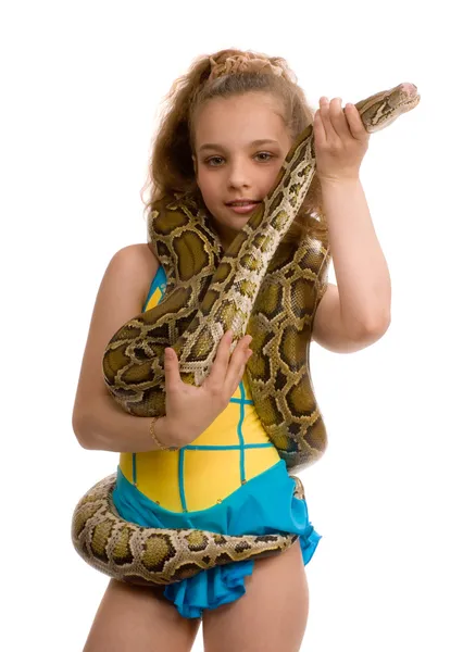 Pet snake ile genç kız — Stok fotoğraf