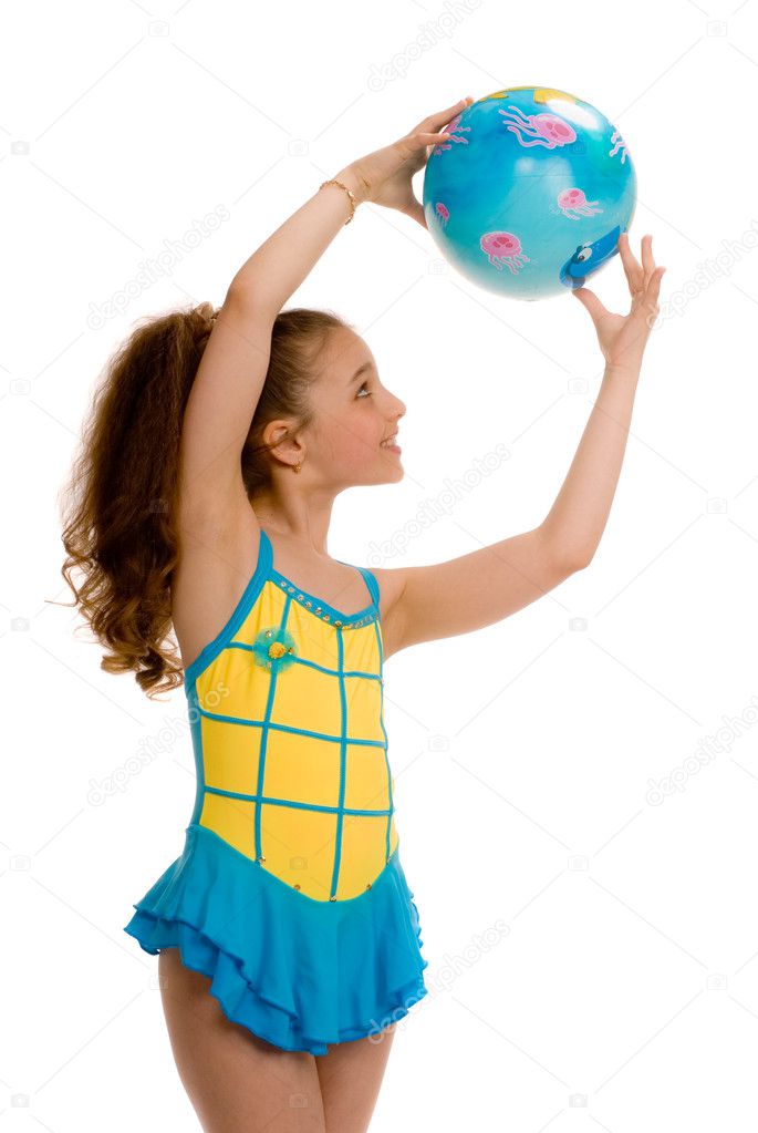 Young girl with a gymnastic ball