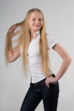 Pretty young long-haired blond girl clipart