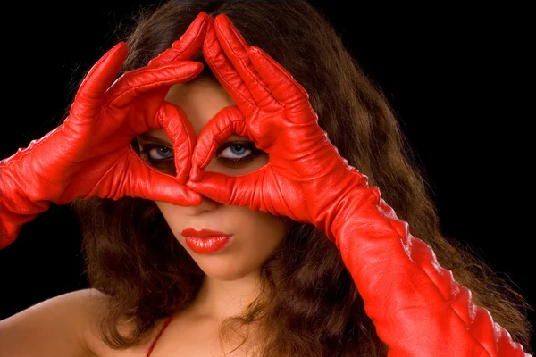 Girl in red gloves — Stock Photo, Image