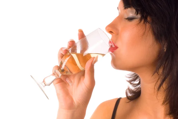 Dívka pití vína — Stock fotografie