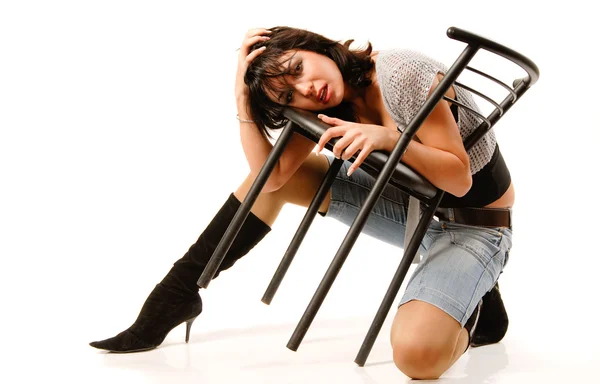 Girl with chair — Stock Photo, Image