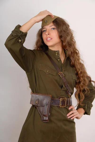 Menina em uniforme militar — Fotografia de Stock