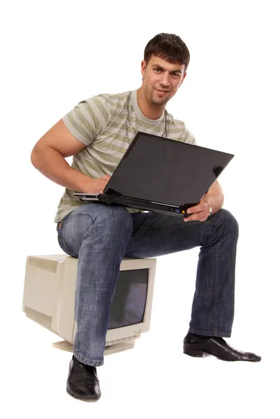 Genç başarılı birisi laptop ile çalışma — Stok fotoğraf
