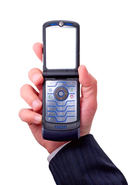 Businessmen holds mobile phone. the scre — Stock Photo, Image