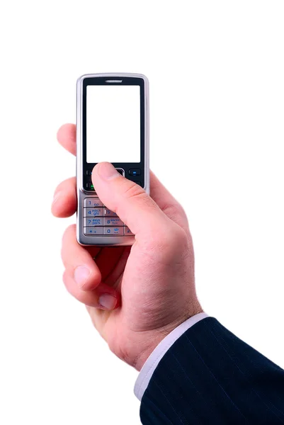 Geschäftsleute besitzen Mobiltelefone. Der Schrecken — Stockfoto
