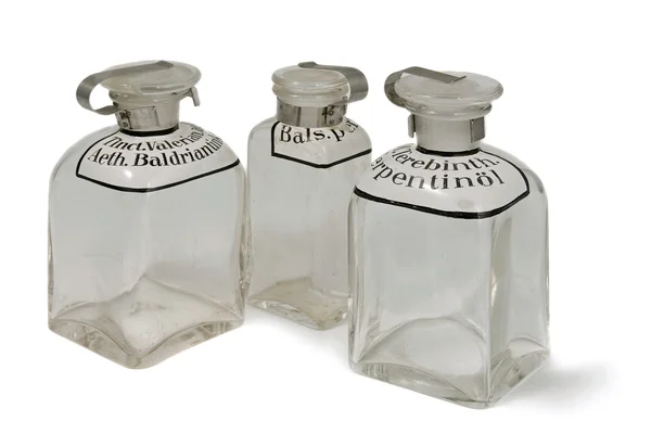 stock image Three vintage pharmacys bottles