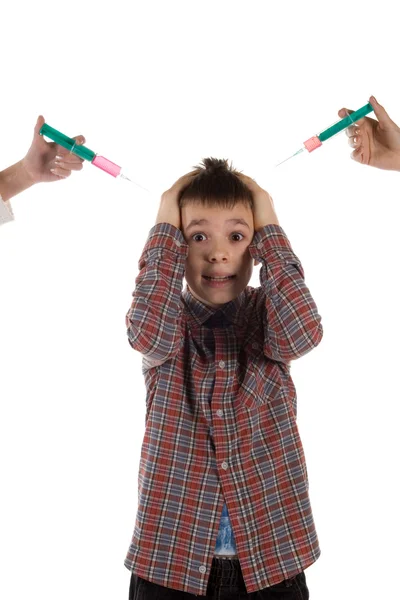 Chlapec, který se bojí injekce — Stock fotografie