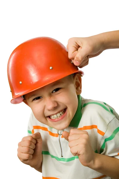 O rapaz de capacete — Fotografia de Stock
