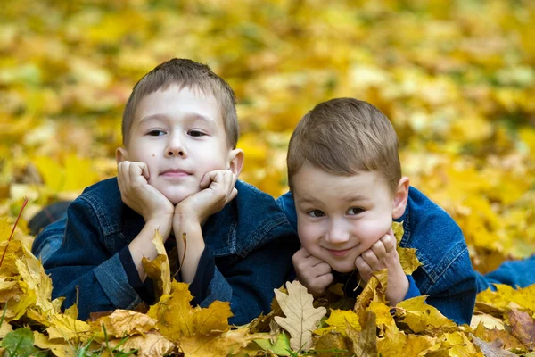Autumn portrait of two brothers — Stock Photo, Image