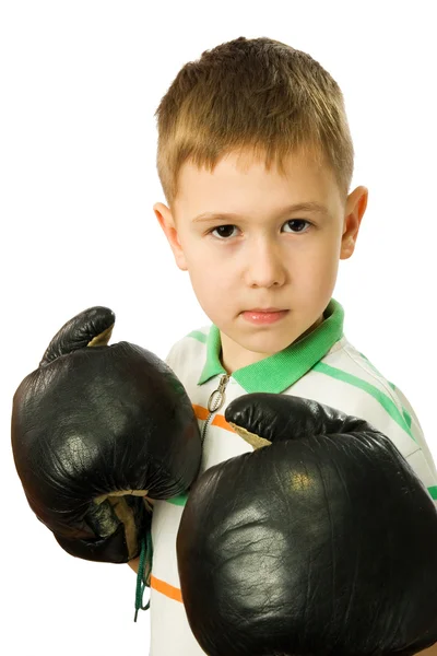 O rapaz de luvas de boxe — Fotografia de Stock
