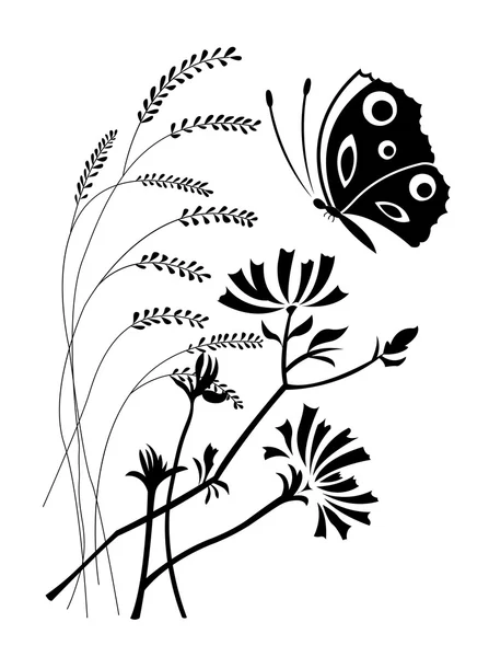 Blumen und der Schmetterling — Stockvektor