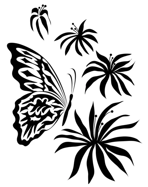 鲜花与蝴蝶 — 图库矢量图片