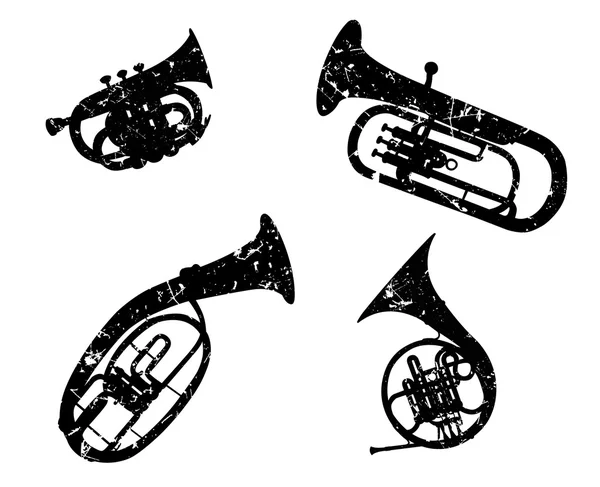 Instrumentos musicais de sopro de bronze — Vetor de Stock