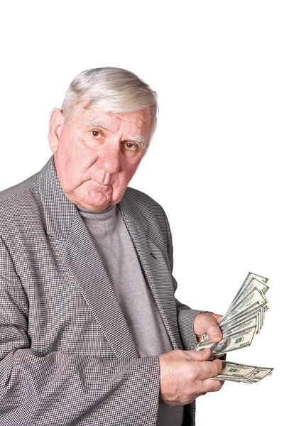Ηλικιωμένος άνδρας θεωρεί χρήματα — Φωτογραφία Αρχείου