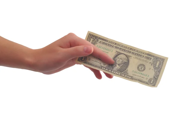 One-dollar banknote in a hand — Stock Photo, Image