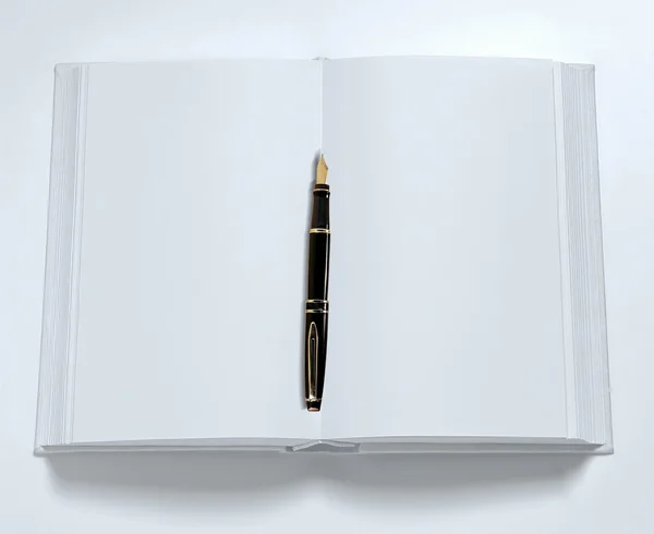 Aprire il diario in bianco e una penna — Foto Stock