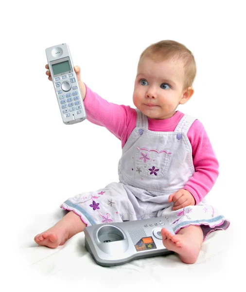 A criança pequena com telefone — Fotografia de Stock