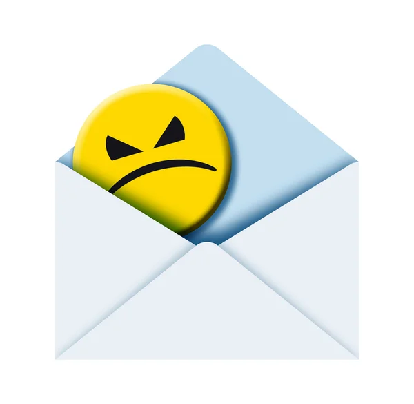 Envelope e sinal de rosto zangado — Fotografia de Stock