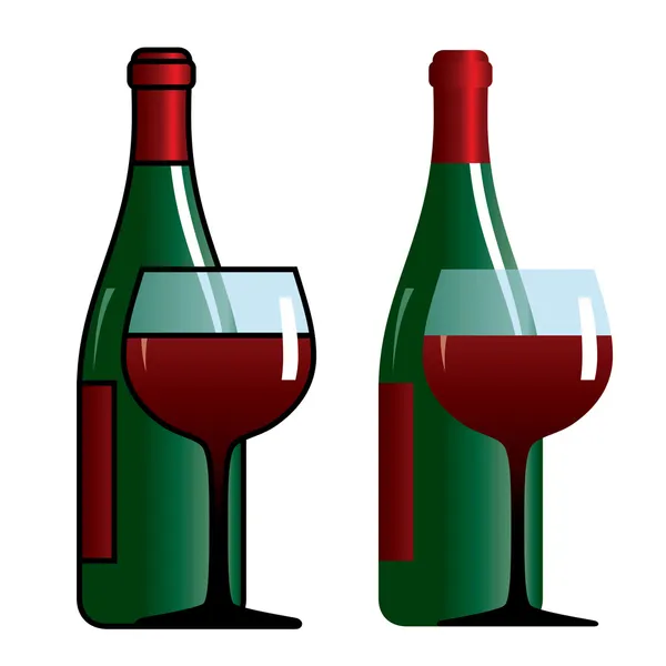 瓶和玻璃与酒 — 图库矢量图片
