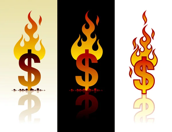 Dollaro in fiamme — Vettoriale Stock