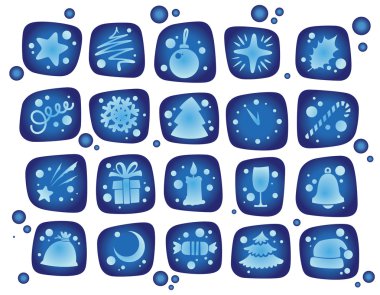 Newyear blue icons set clipart