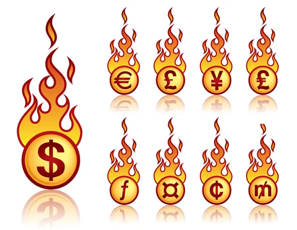 Burning currency — Stock Vector