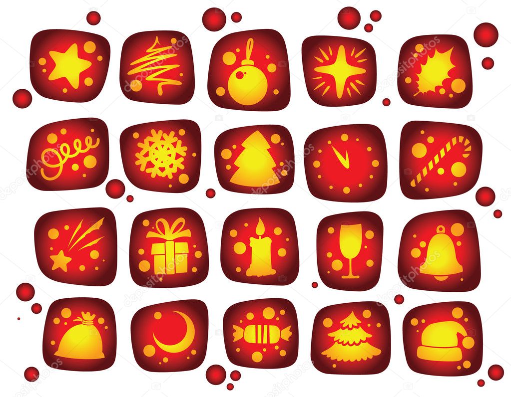 Newyear red icons set