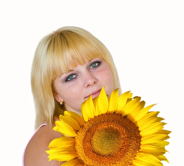 stock image Portrait of girl with sunflower