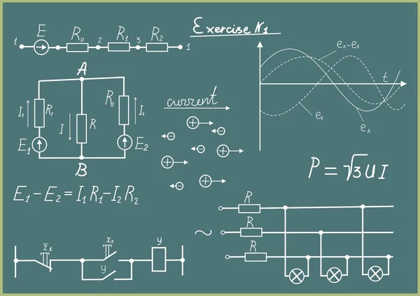 Graphics, chart and formulas in lesson of electricity — Stock Photo, Image