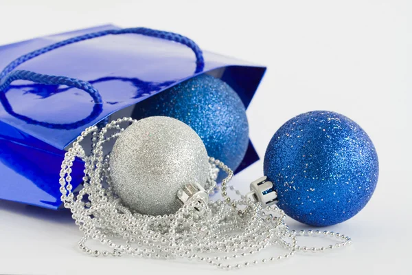 Blue bag with christmas decoration — Stock Photo, Image