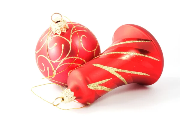 Bauble rosso di Natale e campana — Foto Stock