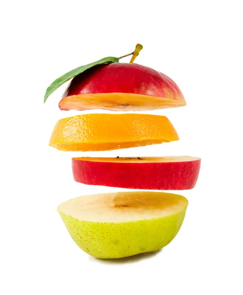Composition of different fruit flying sl — Stock Photo, Image