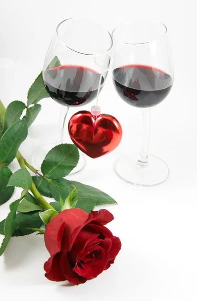 stock image Rose, heart and two glasses