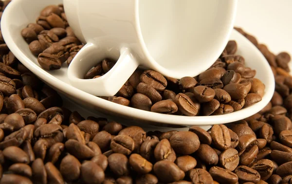 Macro tiro de xícara de porcelana o café torrado — Fotografia de Stock