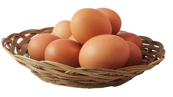 Chicken eggs in basket — Stock Photo, Image