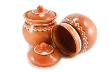 Two brown clay ceramic bowls clipart