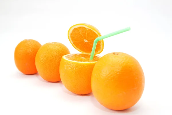 Four oranges on white — Stock Photo, Image