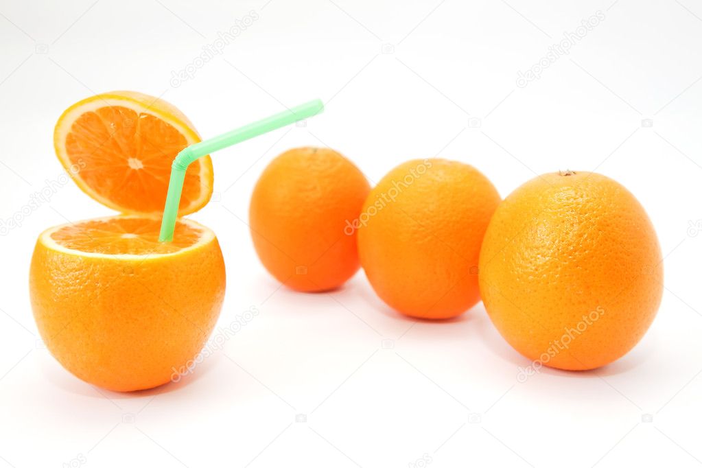 Four jucy oranges on white
