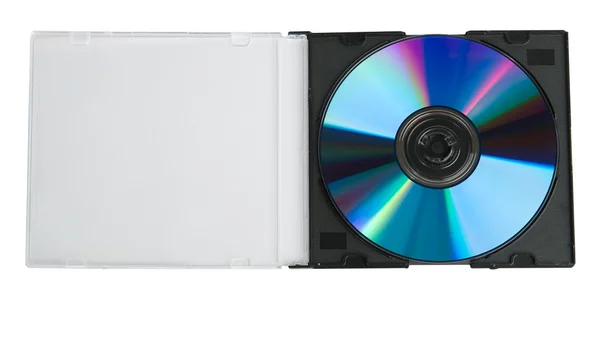 Открытая пластиковая коробка с DVD диском — стоковое фото