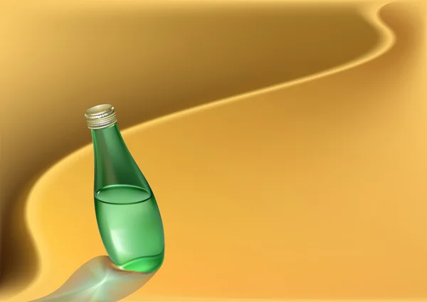 Бутылка с водой в песке пустыни — стоковый вектор