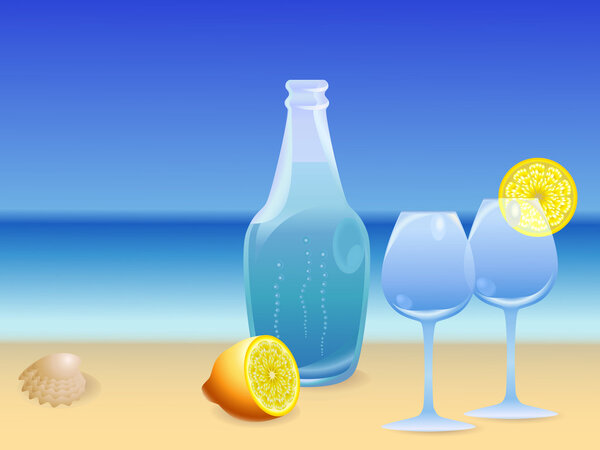 Water bottle on the beach